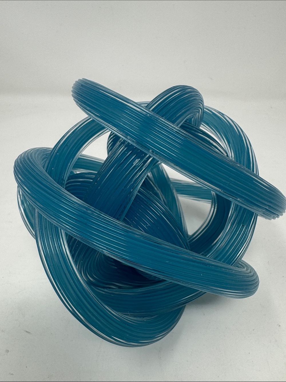 BLOWN GLASS BALL SHAPED RIBBED WINDING TUBE FIGURINE ART DECO SHELF DECOR HEAVY